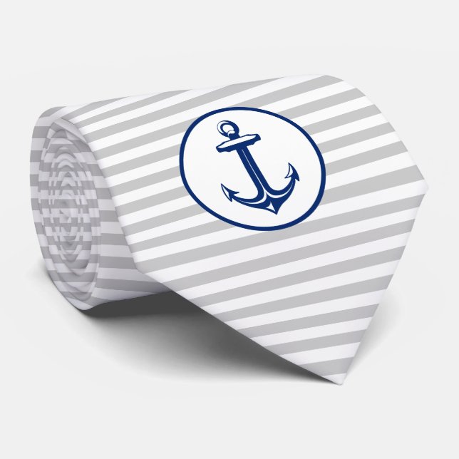 Cravate Ancre blanche de bleu marine (Roulé)