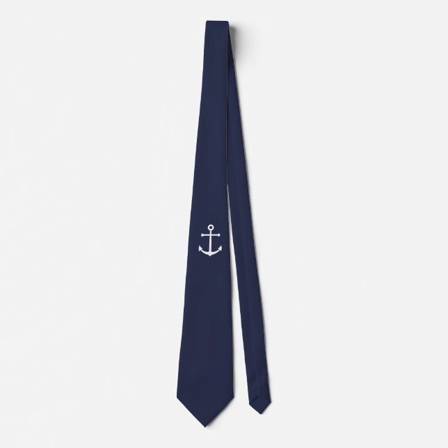Cravate Ancre blanche marine sur bleu marine (Devant)