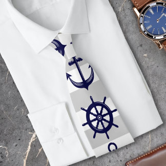 Cravate Ancre bleu marine et gouvernail de bateau Nautilus