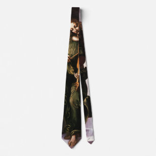 Cravate Angel en vert avec une Vielle de Léonard de Vinci