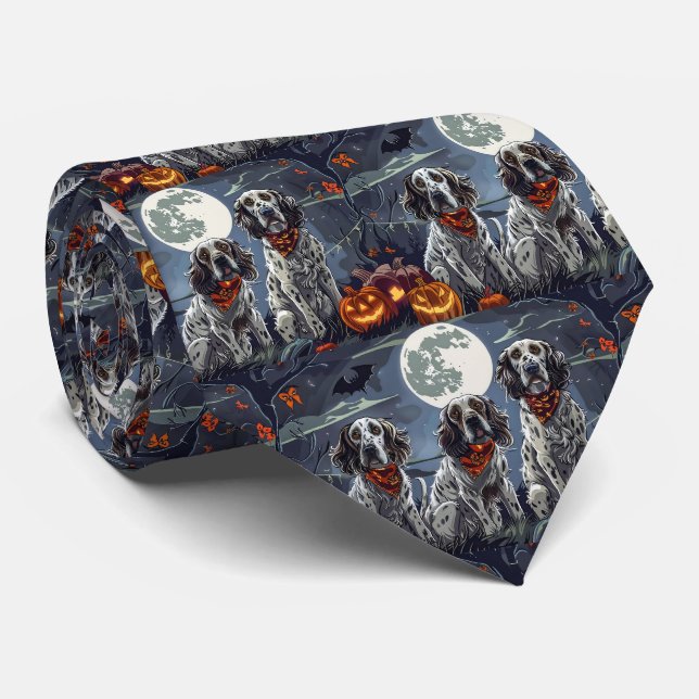 Cravate Anglais Setter Halloween Éffrayant (Roulé)