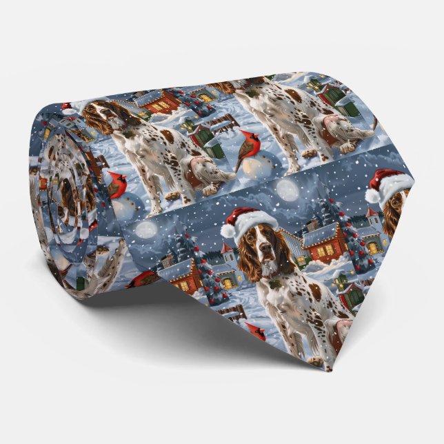 Cravate Anglais Setter Winter Wonderland Christmas Joy (Roulé)