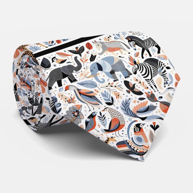 Cravate Animaux africains Imprimer Boho (Roulé)