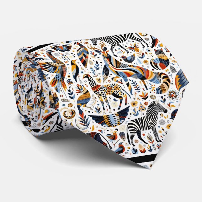 Cravate Animaux africains Imprimer Boho (Roulé)