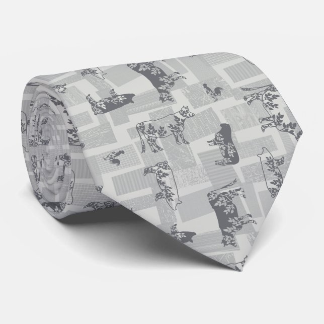 Cravate Animaux de ferme Motif moderne - Gris (Roulé)