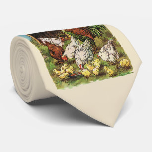 Cravate Animaux de ferme vintage, coq, poules, poulets