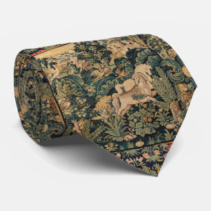 Cravate ANIMAUX D'IMAGINAIRE, CHEVAUX, BOIS Bleu Vert Flor