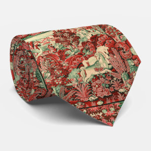 Cravate ANIMAUX D'IMAGINAIRE, CHEVAUX, BOIS Rouge Vert Flo