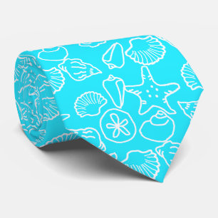 Cravate Aqua Blue Seashell Pattern Tropical Groom