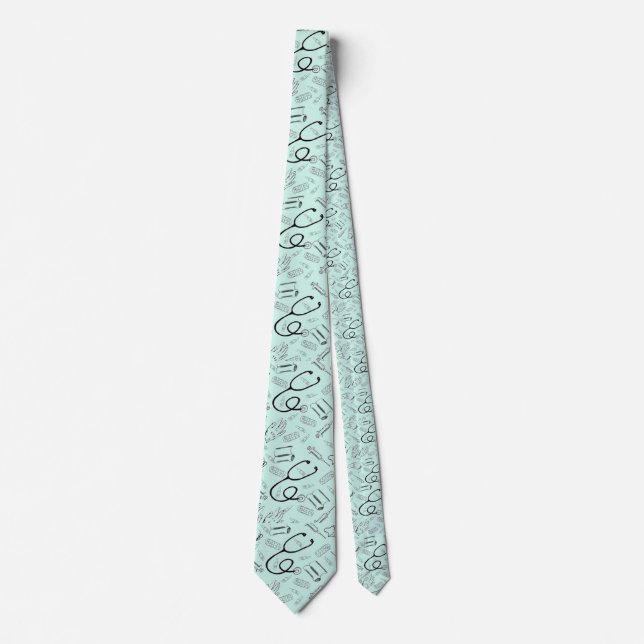 Cravate Aqua Docteur Médicale Stethoscope (Devant)