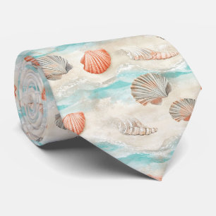 Cravate Aqua Douce et Coquilles de Mer Corail avec Détail 
