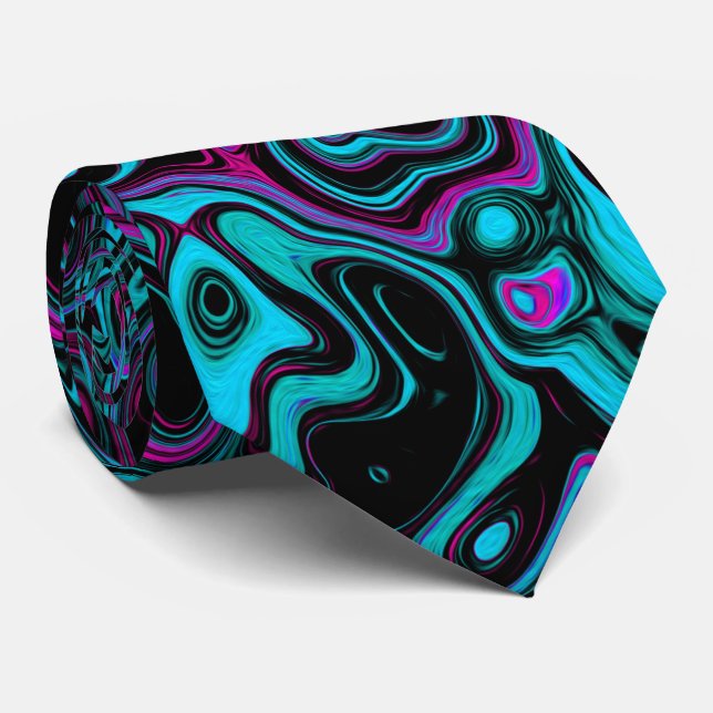 Cravate Aqua Magenta et Abstrait noir (Roulé)