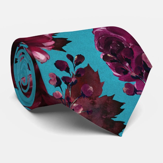 Cravate Aqua Turquoise Merlot Jewel Tone Mariage (Roulé)