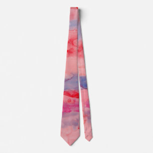 Cravate Aquarelle Abstraite en rouge, bleu, corail