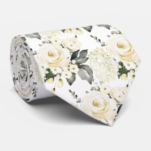 Cravate Aquarelle Albâtre Roses Pierres Hydrangeas Cou