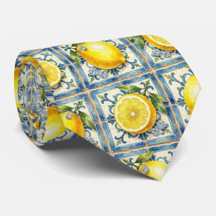 Cravate Aquarelle Amalfi Citron Méditerranée Diamants