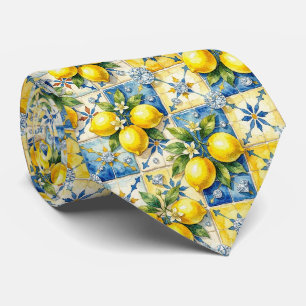 Cravate Aquarelle Amalfi Citron Méditerranée Diamants