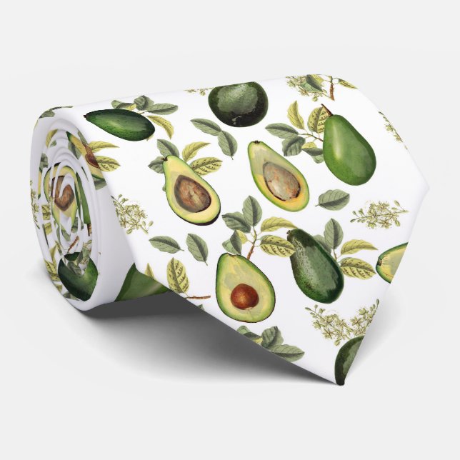 Cravate Aquarelle Avocado Botanique Motif cuisine (Roulé)