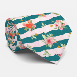 Cravate Aquarelle Bandes Et Fleurs