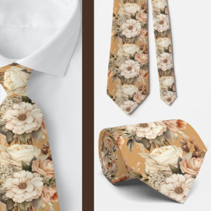 Cravate Aquarelle Beige Or Tan Ivoire Blanc Aquarelle Flor