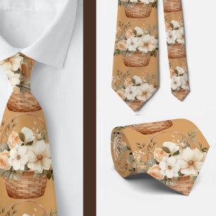 Cravate Aquarelle Beige Or Tan Ivoire Blanc Aquarelle Flor