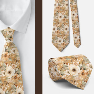 Cravate Aquarelle Beige Or Tan Ivoire Blanc Aquarelle Flor