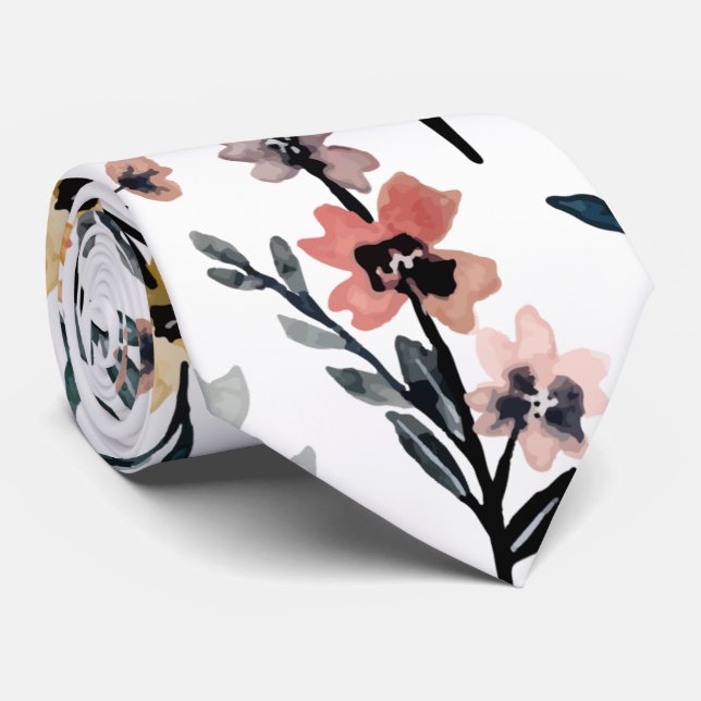 Cravate Aquarelle blanche moderne Motif botanique (Roulé)