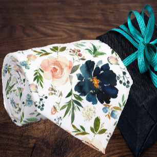 Cravate Aquarelle bleu marine et rose Roses floraux Cou Ti