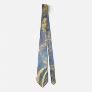 Cravate Aquarelle bleu or Abstraite Marine Élégante Modern