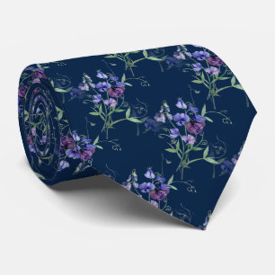 Cravate Aquarelle Bleu Pois doux Jardin Fleur Motif