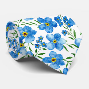 Cravate Aquarelle Bleu Vert motif floral