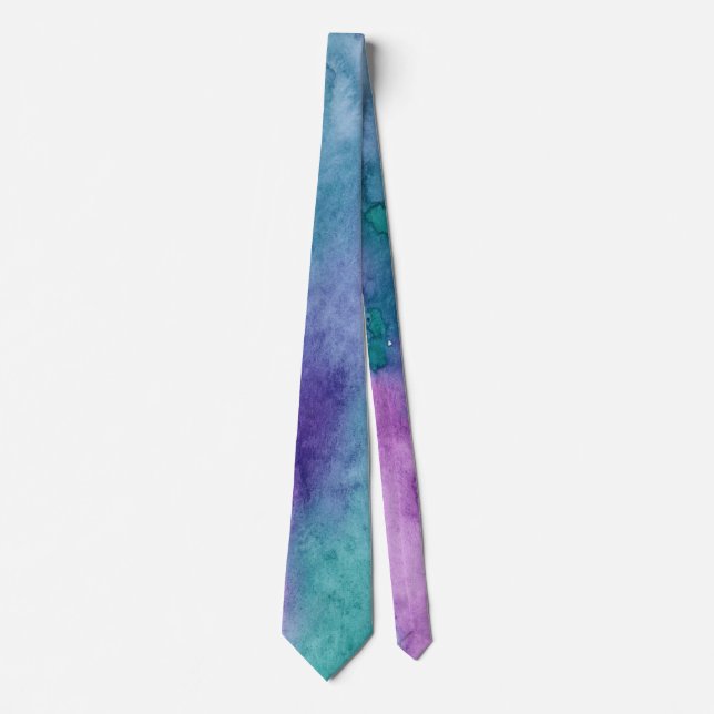 Cravate Aquarelle bleu violet (Devant)
