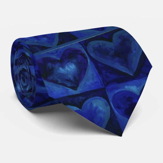 Cravate Aquarelle bleu violet Peint Coeurs de coeur Cravat (Roulé)