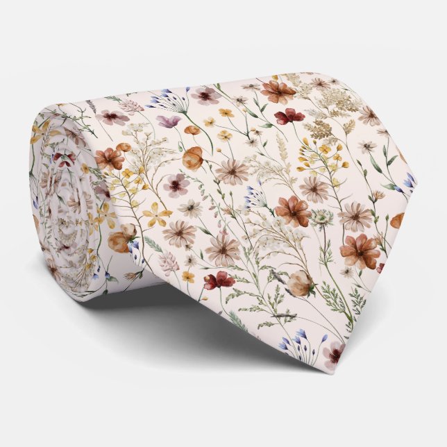 Cravate Aquarelle Boho motif floral (Roulé)