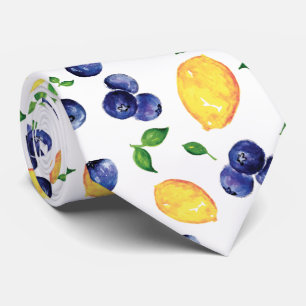 Cravate Aquarelle Citron Bleuet Citron Fruit