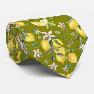 Cravate Aquarelle Citron Motif Olive Vert Fruit
