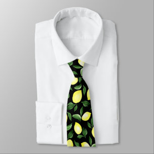 Cravate Aquarelle Citrons jaunes avec Noir Feuille