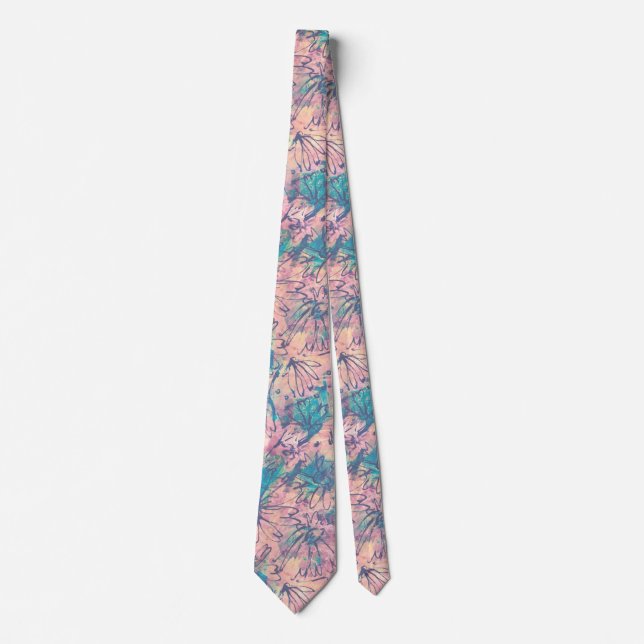Cravate Aquarelle colorée Abstraite motif floral (Devant)