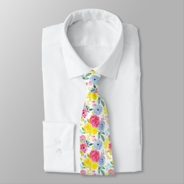 Cravate Aquarelle colorée brillante Motif floral (Attaché)