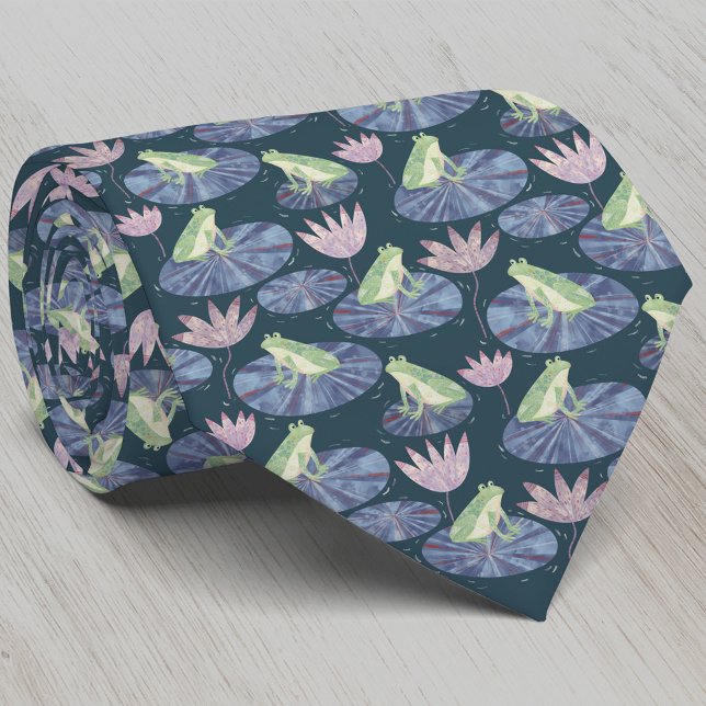 Cravate Aquarelle de grenouille foncée (Fun frog on lily leaves neck tie for nature and amphibian lovers)