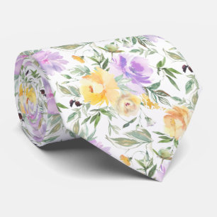 Cravate Aquarelle de lavande jaune et violet Roses Floral