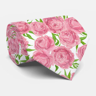 Cravate Aquarelle de pivoines roses