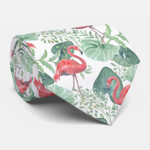 Cravate Aquarelle flamants roses et feuilles