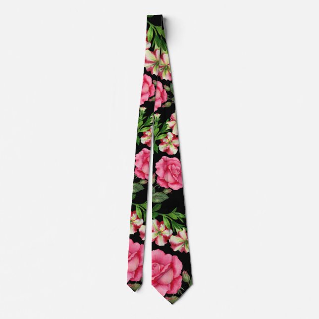 Cravate Aquarelle Fleurs roses couronne circulaire (Dos)