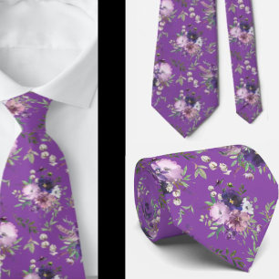 Cravate Aquarelle Florale Violet Lavande Fleurs Cou Ti