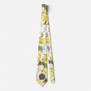 Cravate Aquarelle fraîche Fruits tropicaux Monogramme Moti