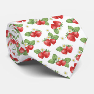 Cravate Aquarelle fraise fruit et fleur