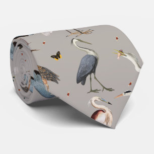 Cravate Aquarelle Heron Bird Egret Nature Motif