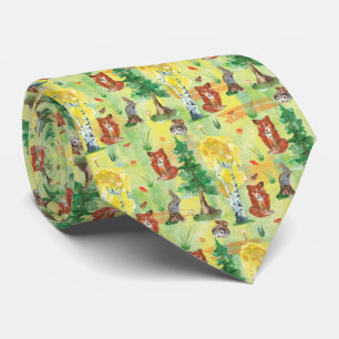 Cravate Aquarelle Lapin, Hérisson, renard