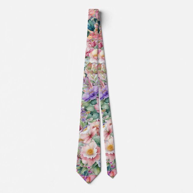 Cravate Aquarelle motif floral, Arrière - plan floral (Devant)